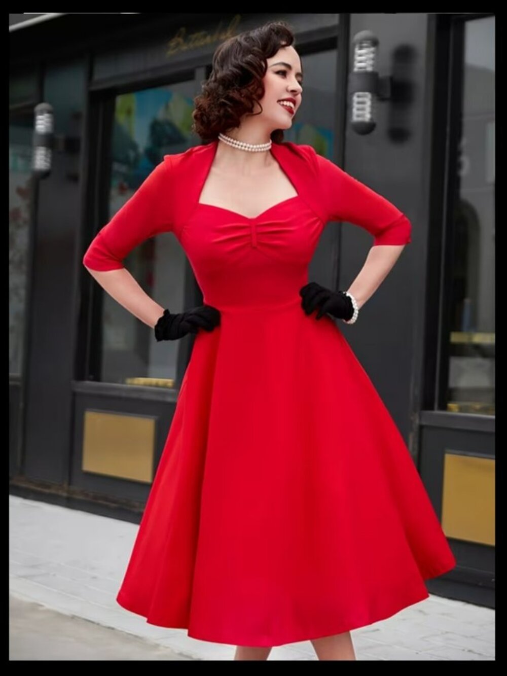 NWT MUXXN Red 1950s Retro 3/4 Sleeve Swing Midi Dress Sz XL